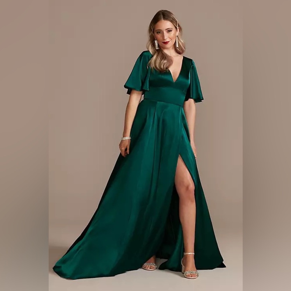 Charmeuse Flutter-Sleeve A-Line Dress
